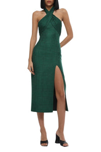 Robe midi imprimé Prince de Galles en laine - Emerald Green