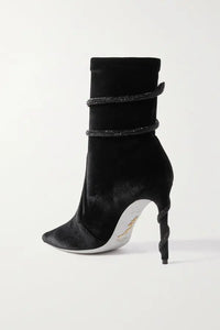 Bottines Cleopatra 105 à strass en velours - Noir