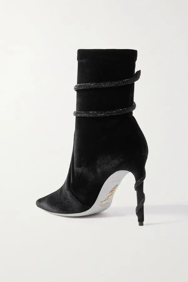 Bottines Cleopatra 105 à strass en velours - Noir