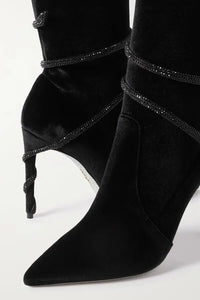 Bottines Cleopatra 105 à strass en velours - Noir