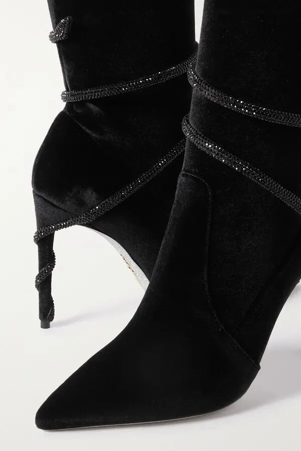 Bottines Cleopatra 105 à strass en velours - Noir