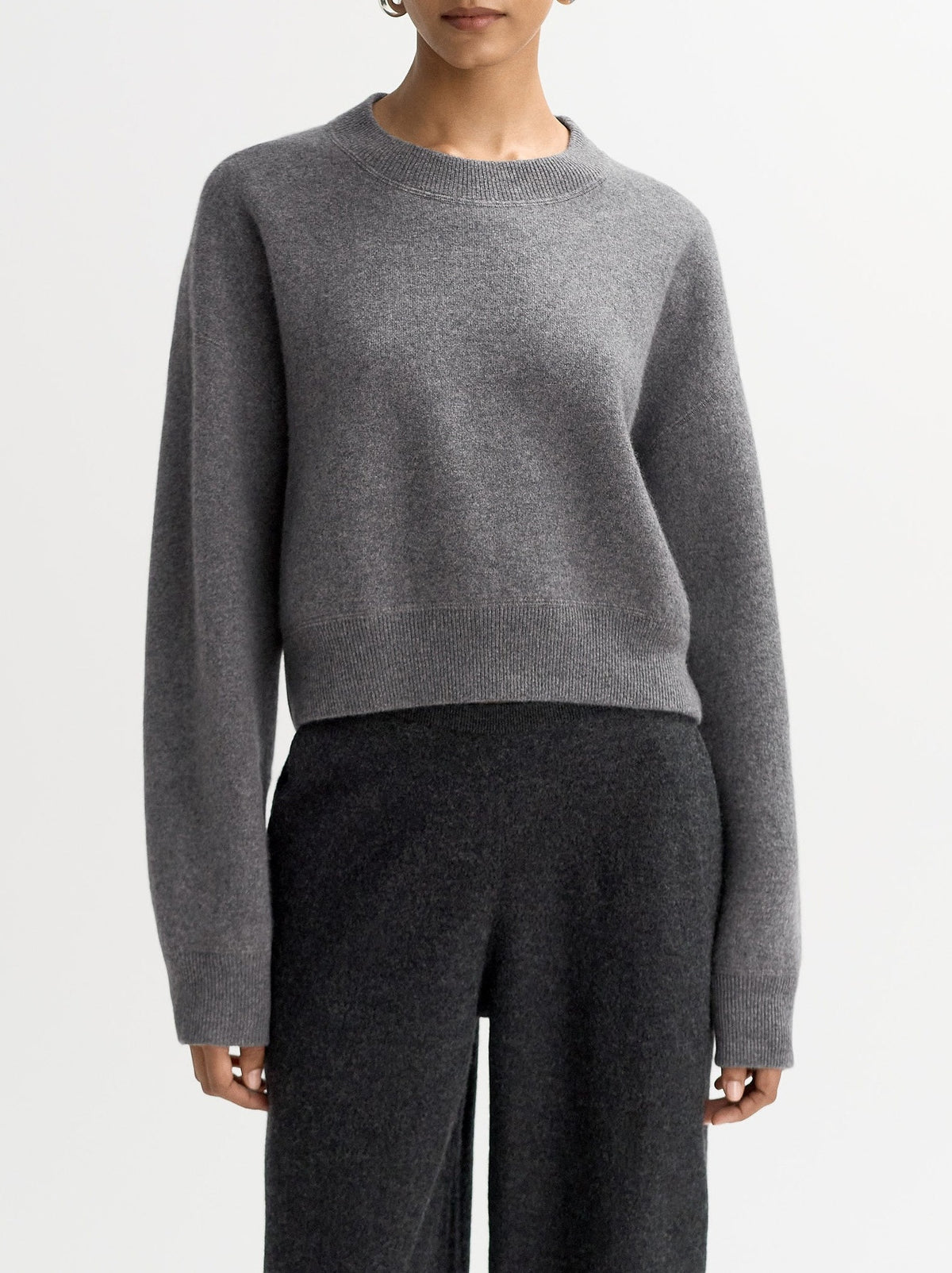 Pull col rond double face en cachemire - Gris