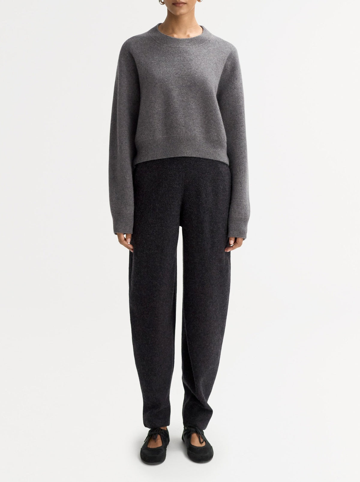 Pull col rond double face en cachemire - Gris