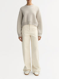 Pull col rond double face en cachemire - Beige
