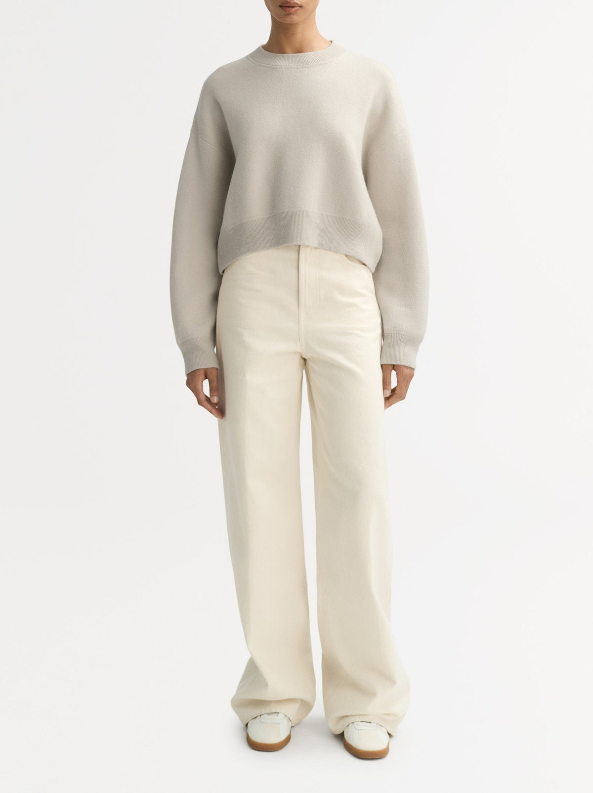 Pull col rond double face en cachemire - Beige