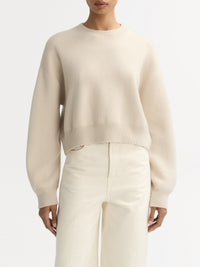 Pull col rond double face en cachemire - Beige