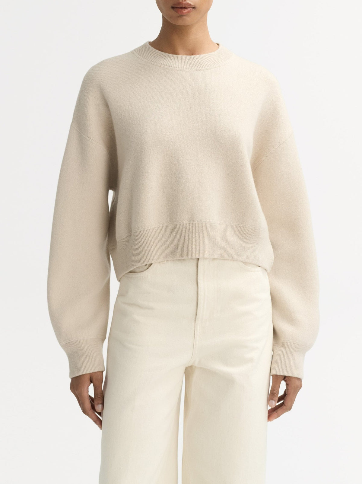 Pull col rond double face en cachemire - Beige
