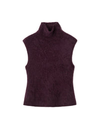 Brushed cashmere roll-neck vest top - Purple