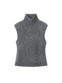 Débardeur brossé à col roulé en cachemire - Gris