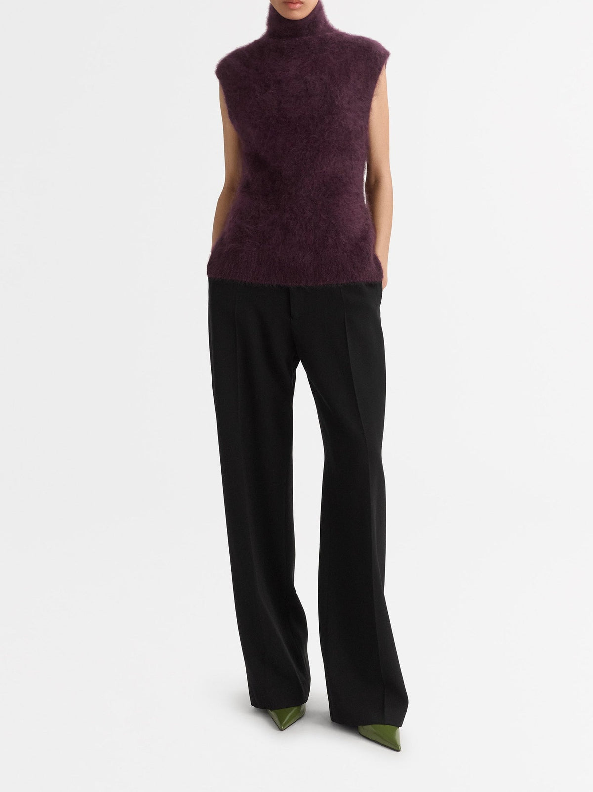 Brushed cashmere roll-neck vest top - Purple