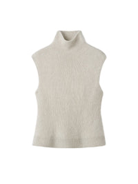 Brushed cashmere roll-neck vest top - Beige