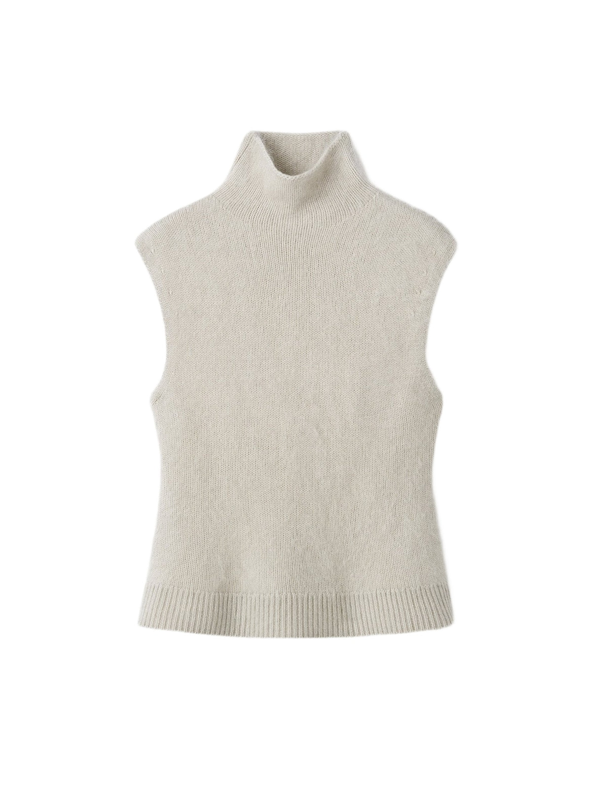 Brushed cashmere roll-neck vest top - Beige