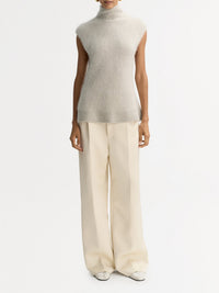 Brushed cashmere roll-neck vest top - Beige