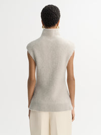 Brushed cashmere roll-neck vest top - Beige
