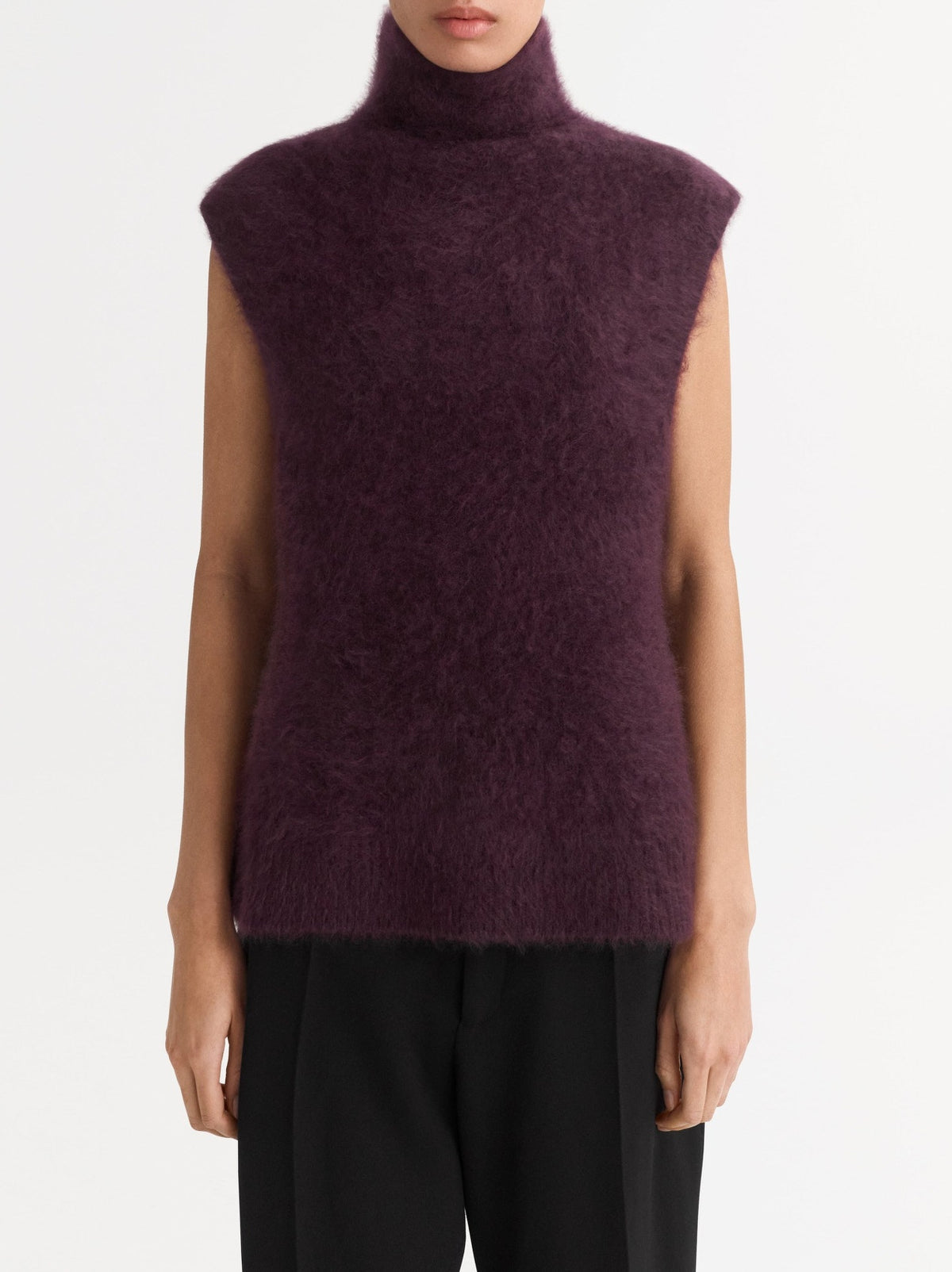 Brushed cashmere roll-neck vest top - Purple