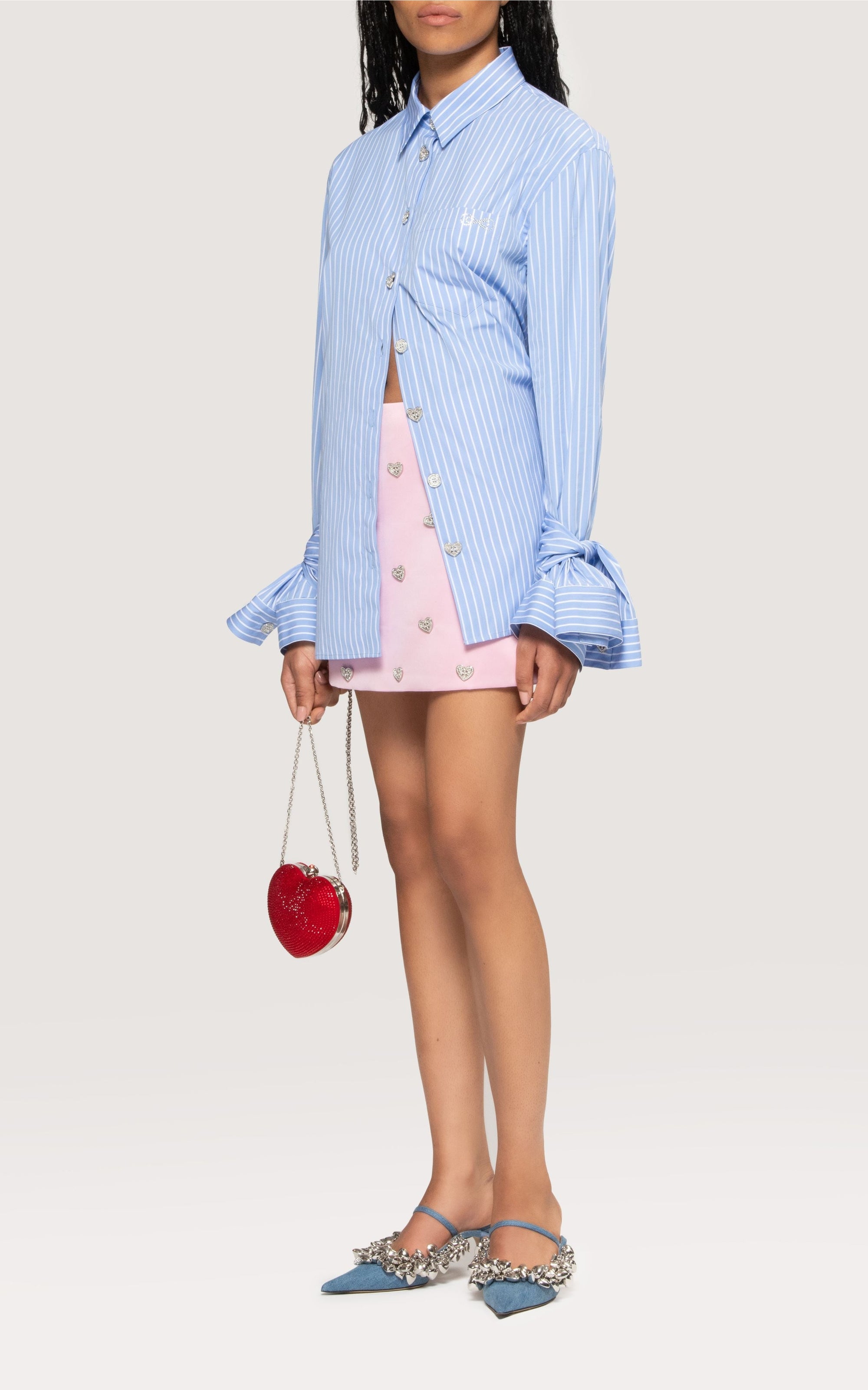 Striped shirt with rhinestone embellishments - Blue