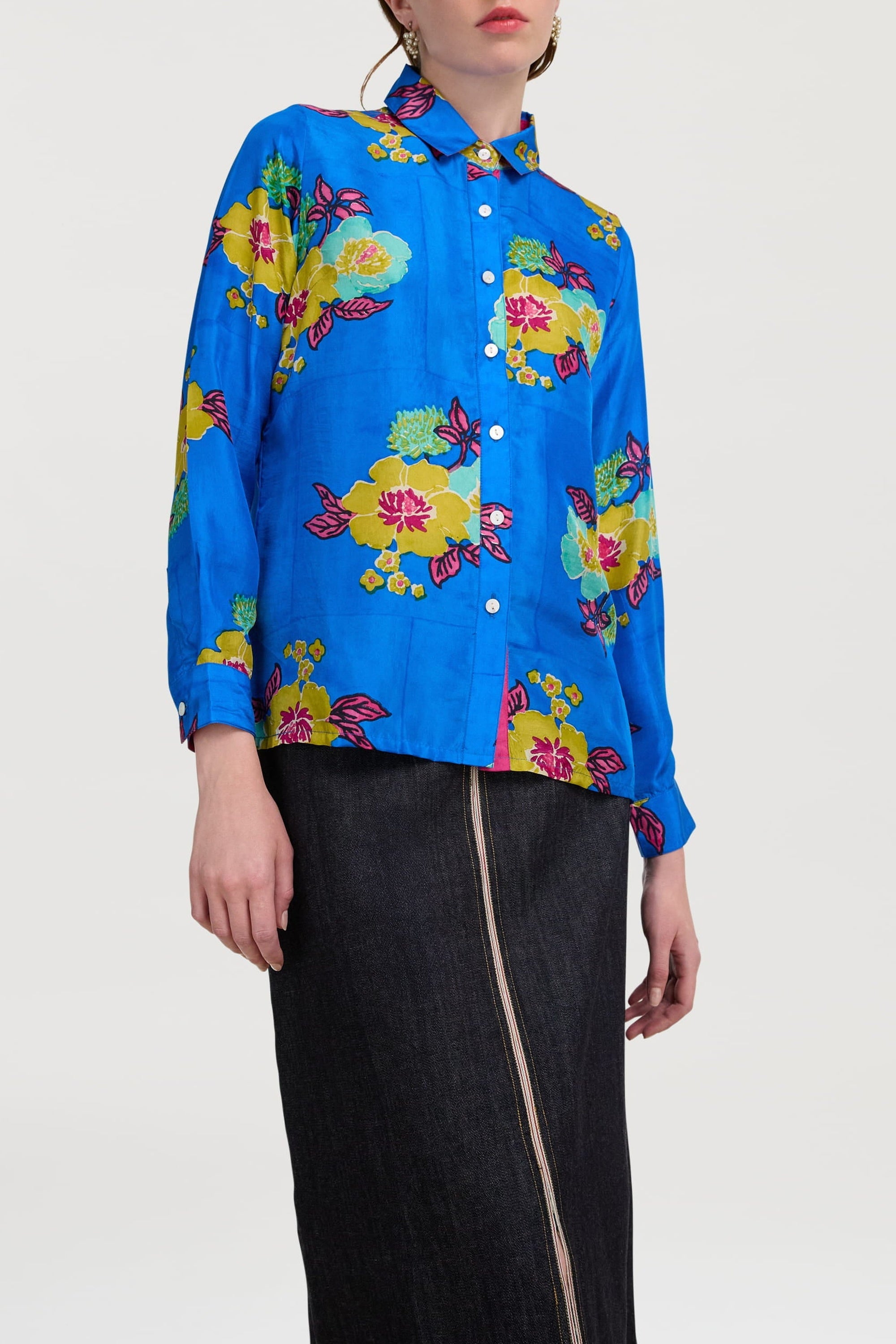 Bella long-sleeved silk shirt - Blue