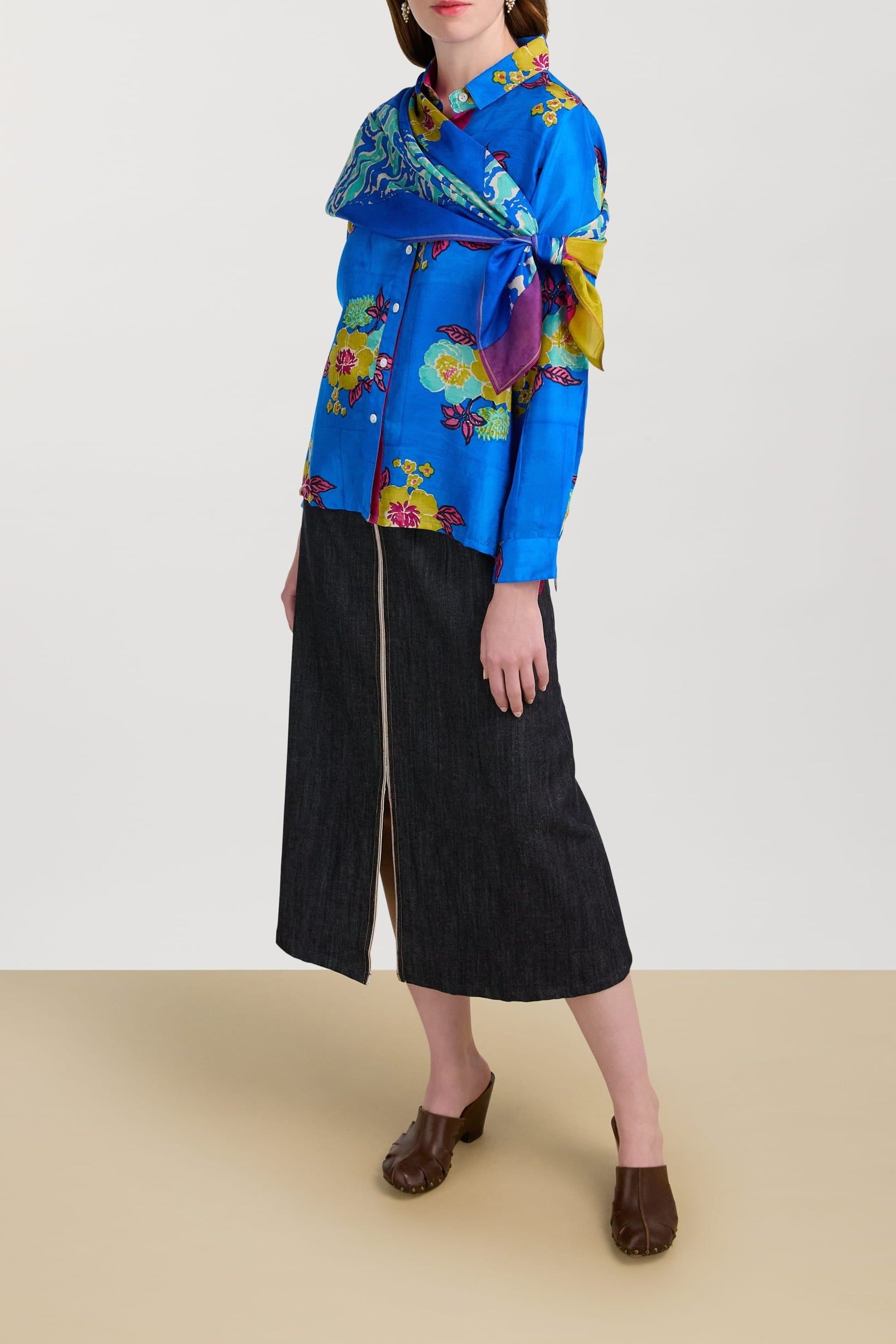 Bella long-sleeved silk shirt - Blue