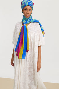 RECO PRIX : 168 // Silk Shawl 100X200Cm Dragon Cloud Aqua