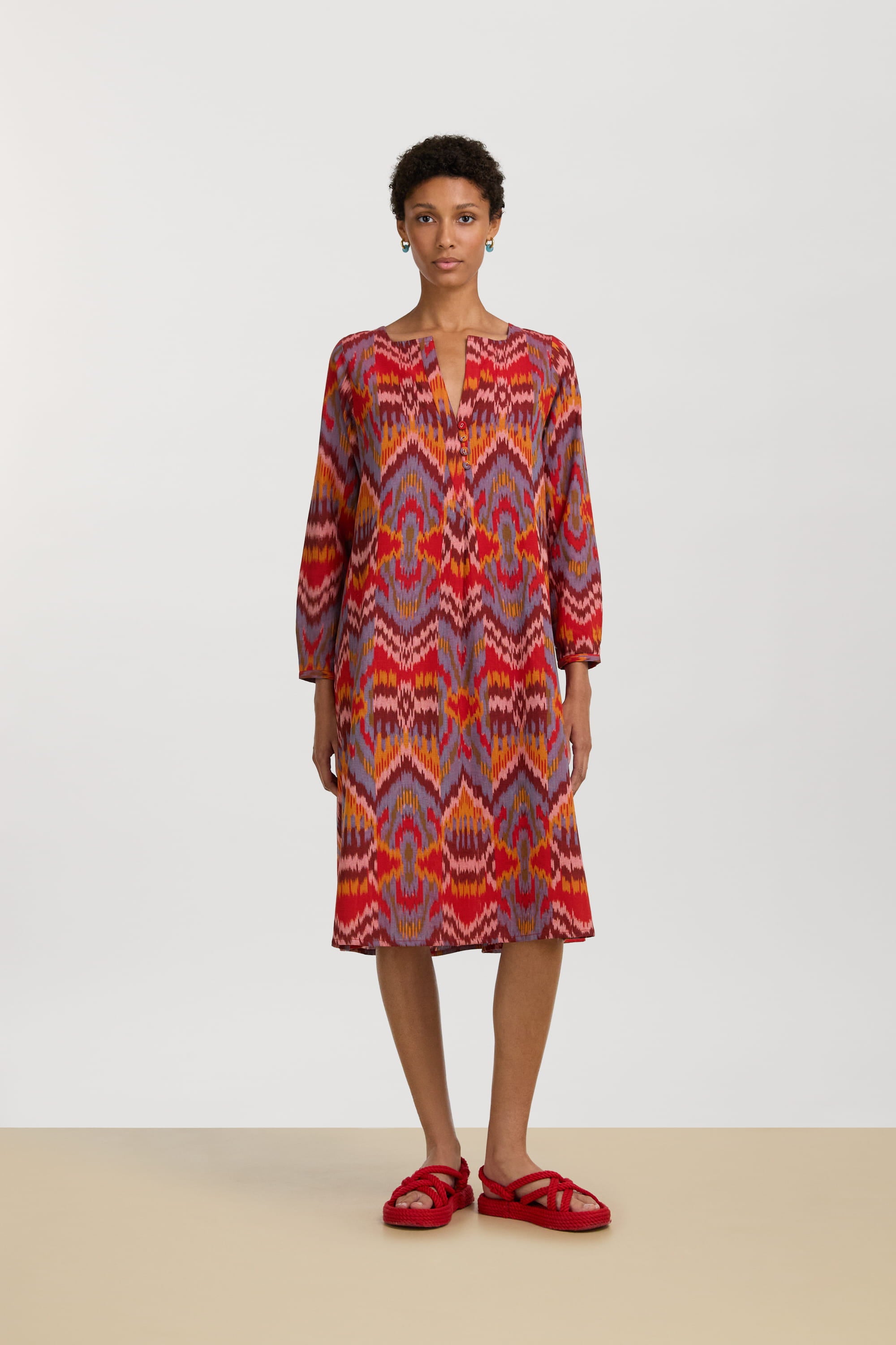 RECO PRIX : 249 // Madhu Dress Mathura Ikat Sugar Red