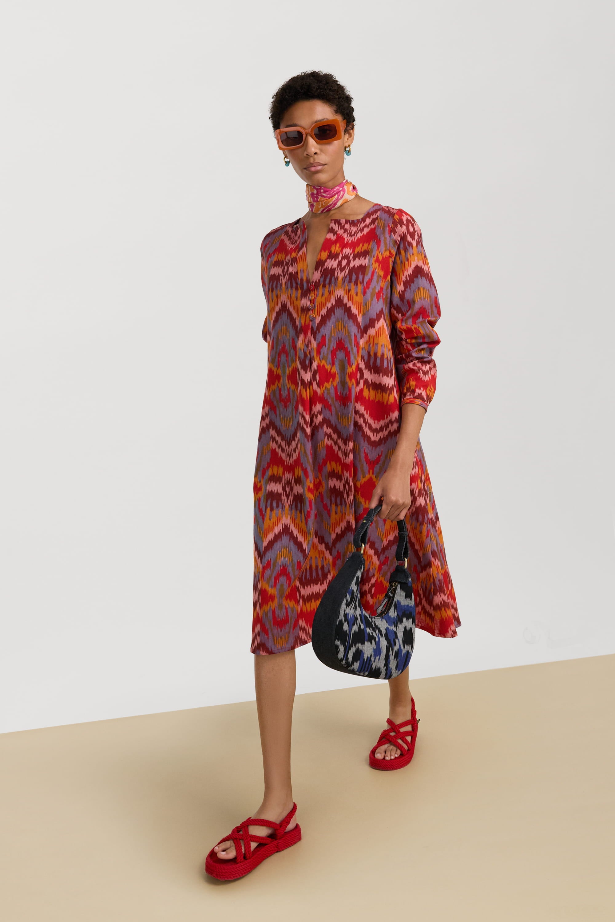 RECO PRIX : 249 // Madhu Dress Mathura Ikat Sugar Red