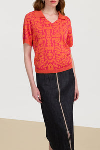 Damask Design cotton polo shirt – Orange