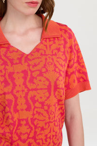 Damask Design cotton polo shirt – Orange