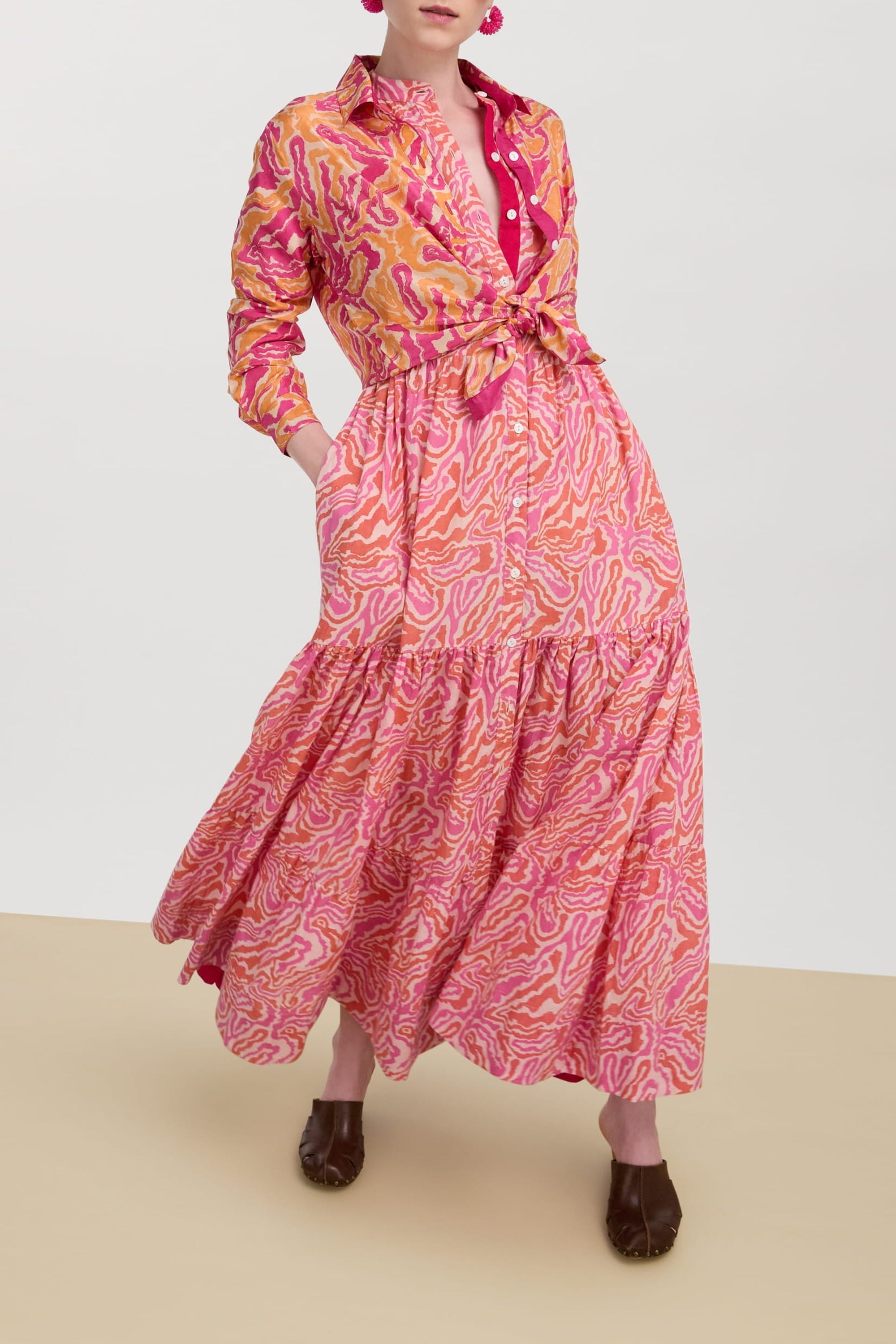 Rambagh long cotton dress - Neutral