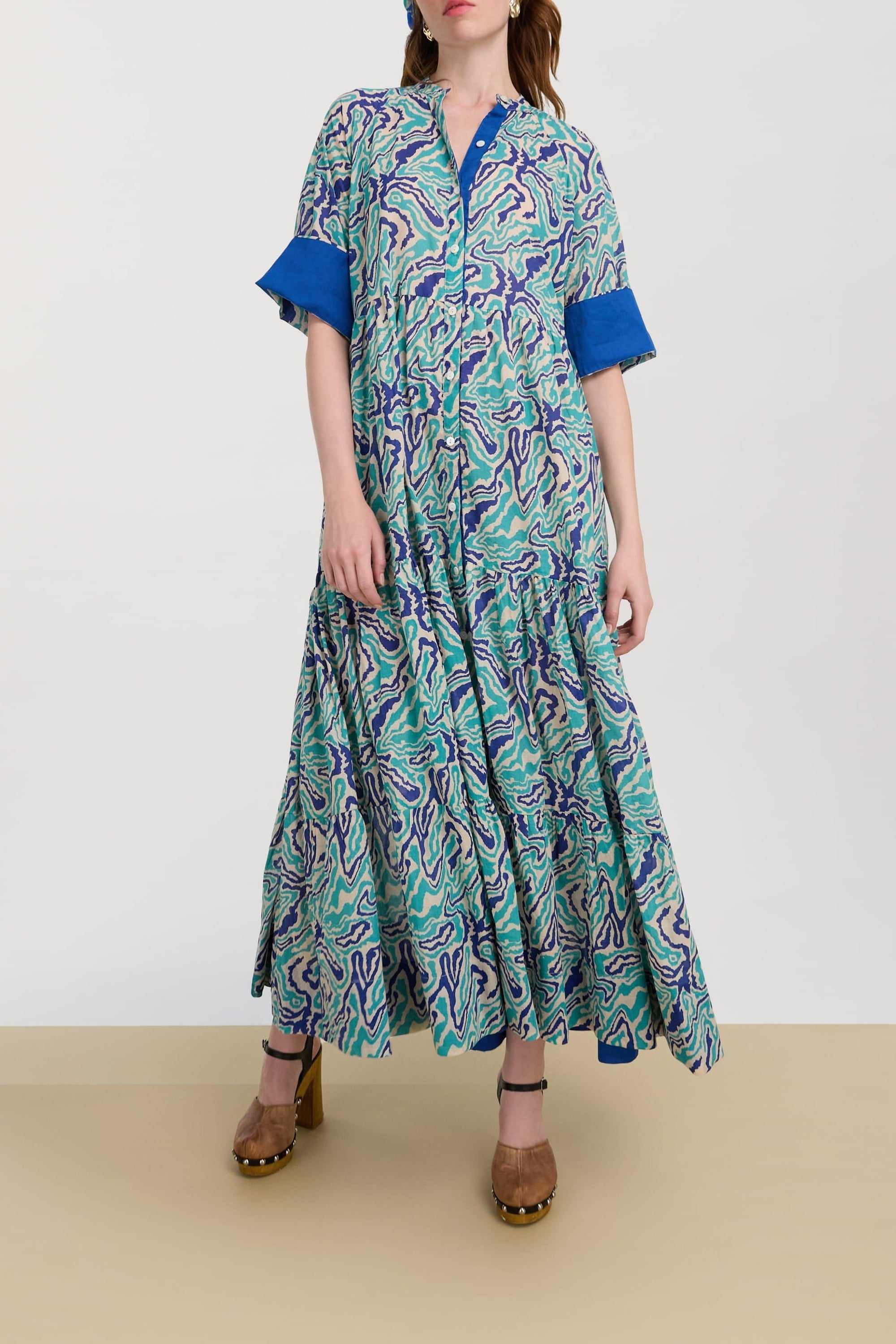 Rambagh long cotton dress - Neutral