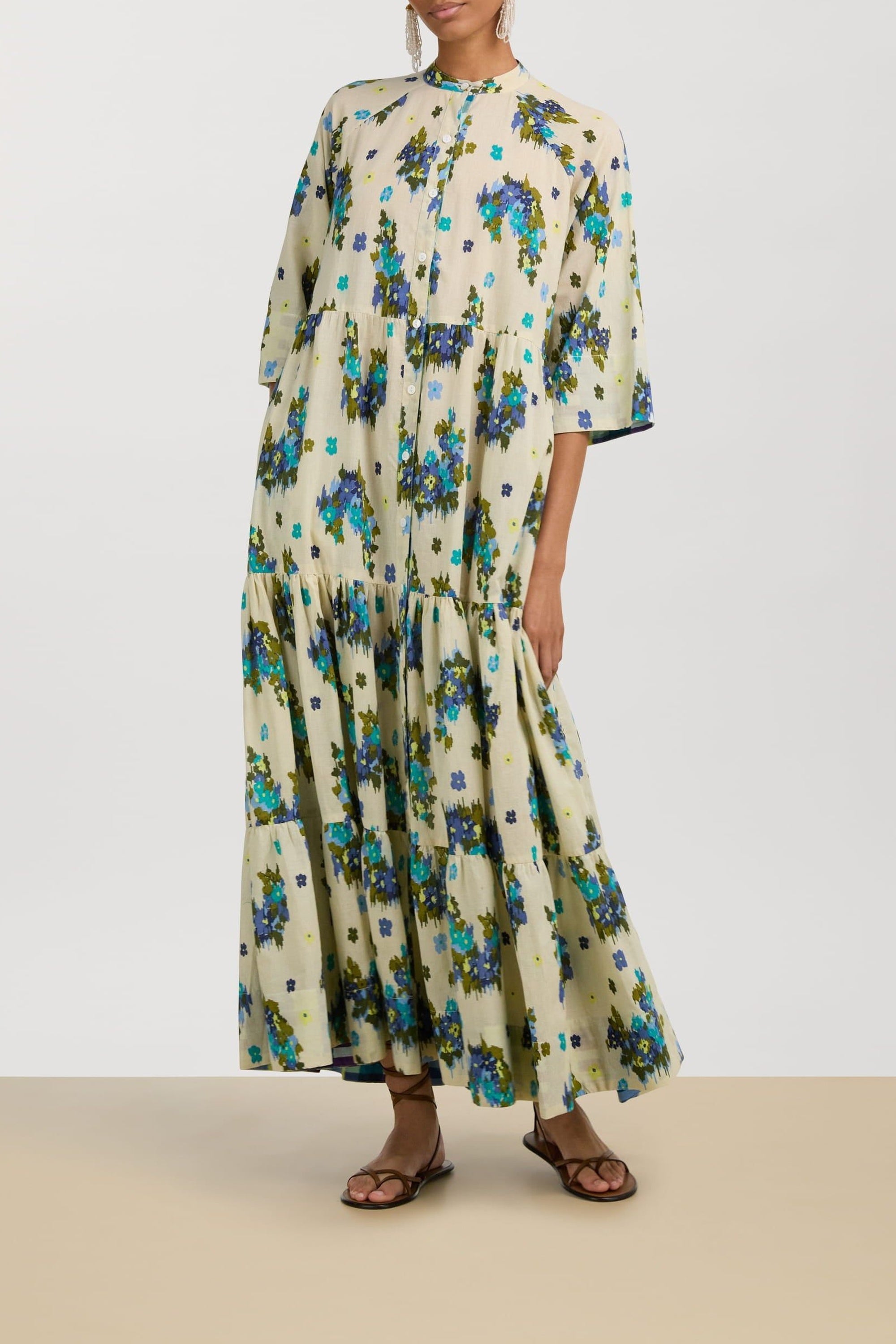 Rambagh long cotton dress - Neutral
