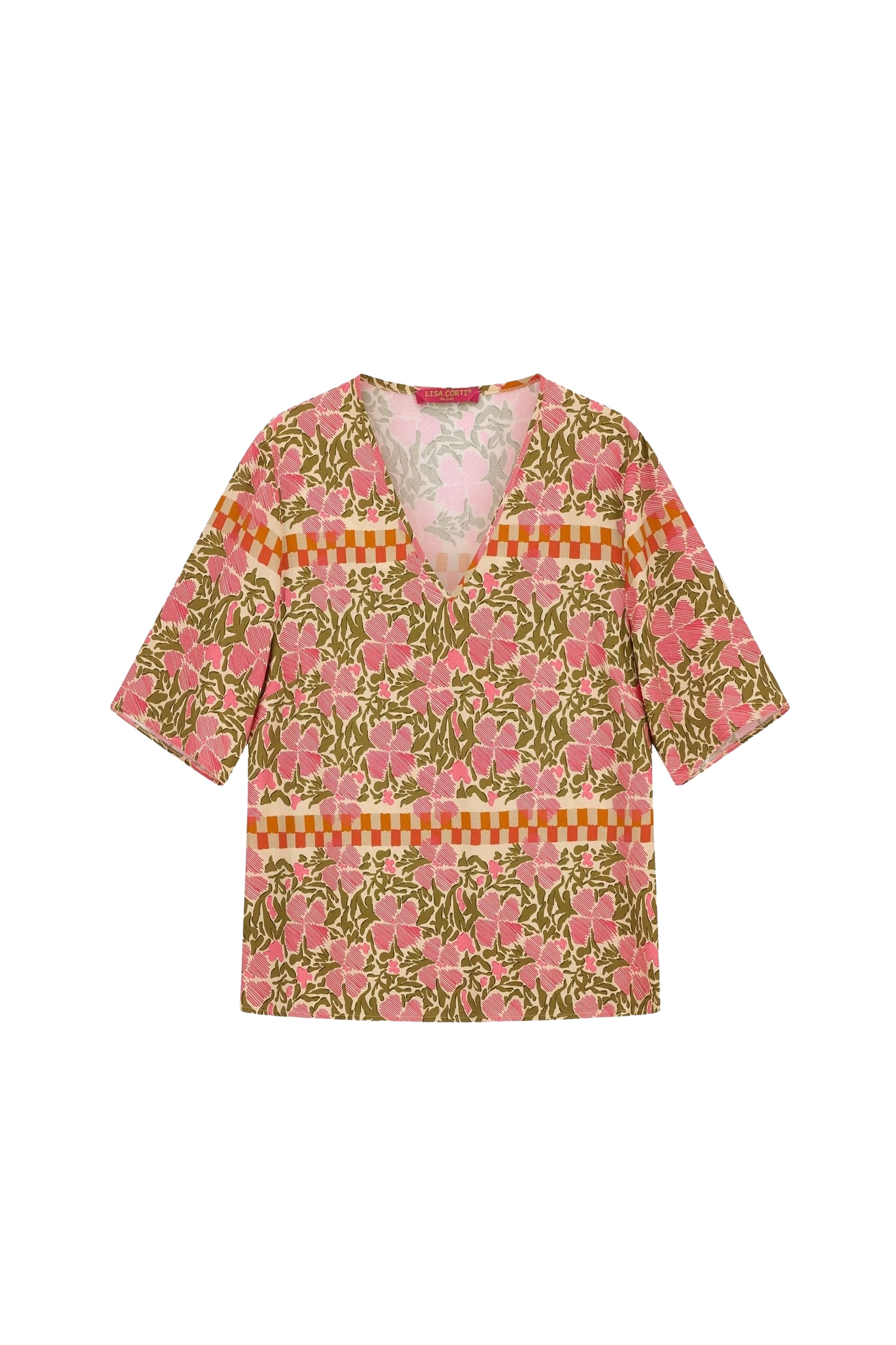 Japan Bounch V-neck T-shirt – Pink
