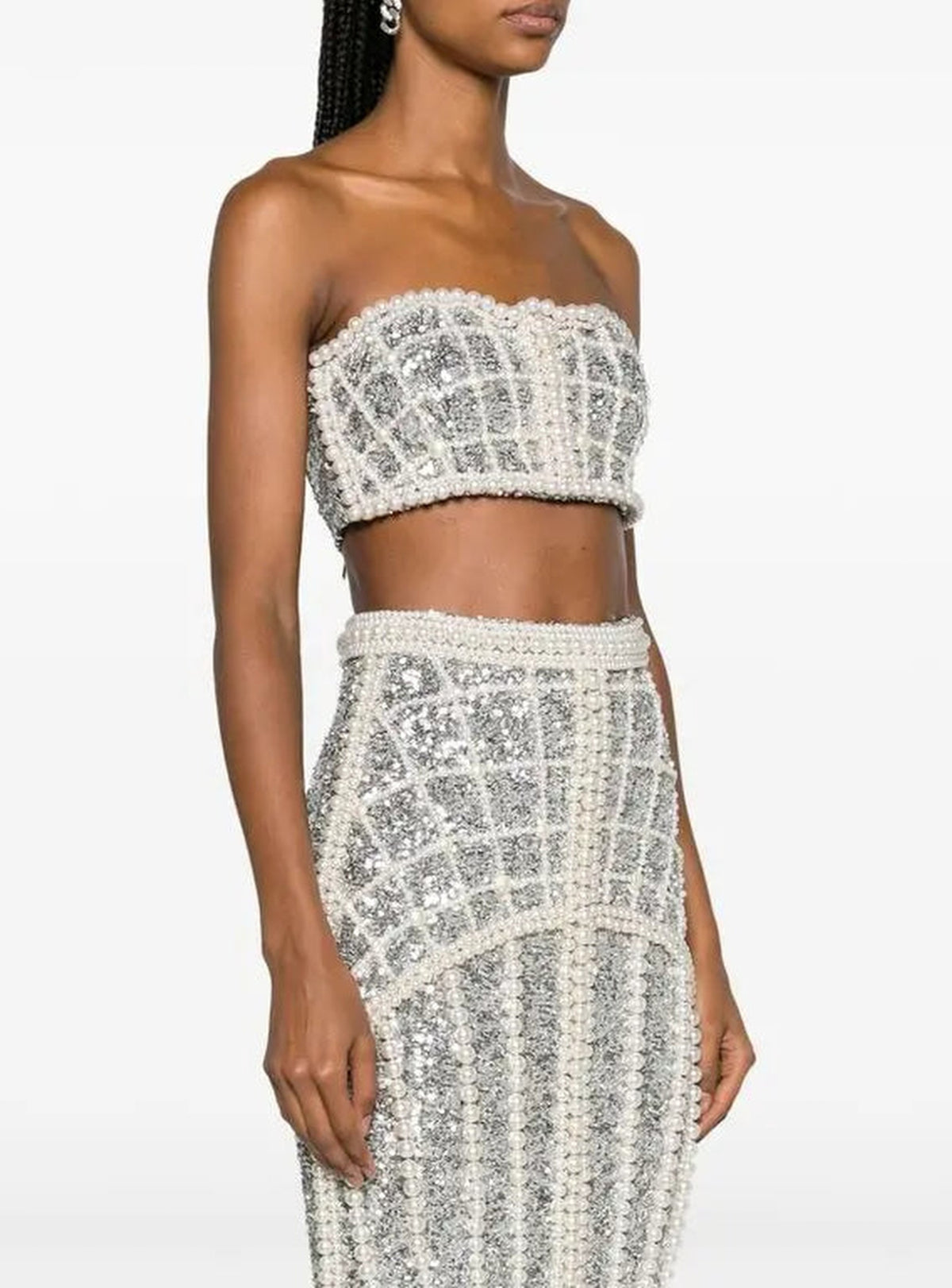 Top bustier brodé - Argent & Perle