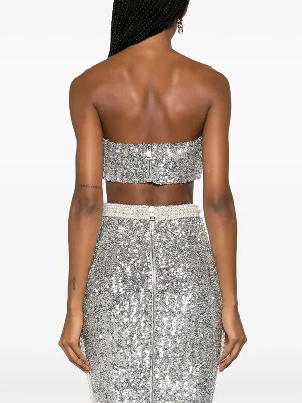 Top bustier brodé - Argent & Perle