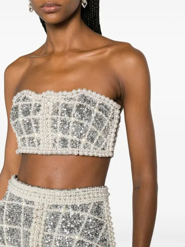 Top bustier brodé - Argent & Perle