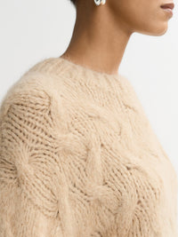 Pull à grosse maille torsadée en laine - Marron
