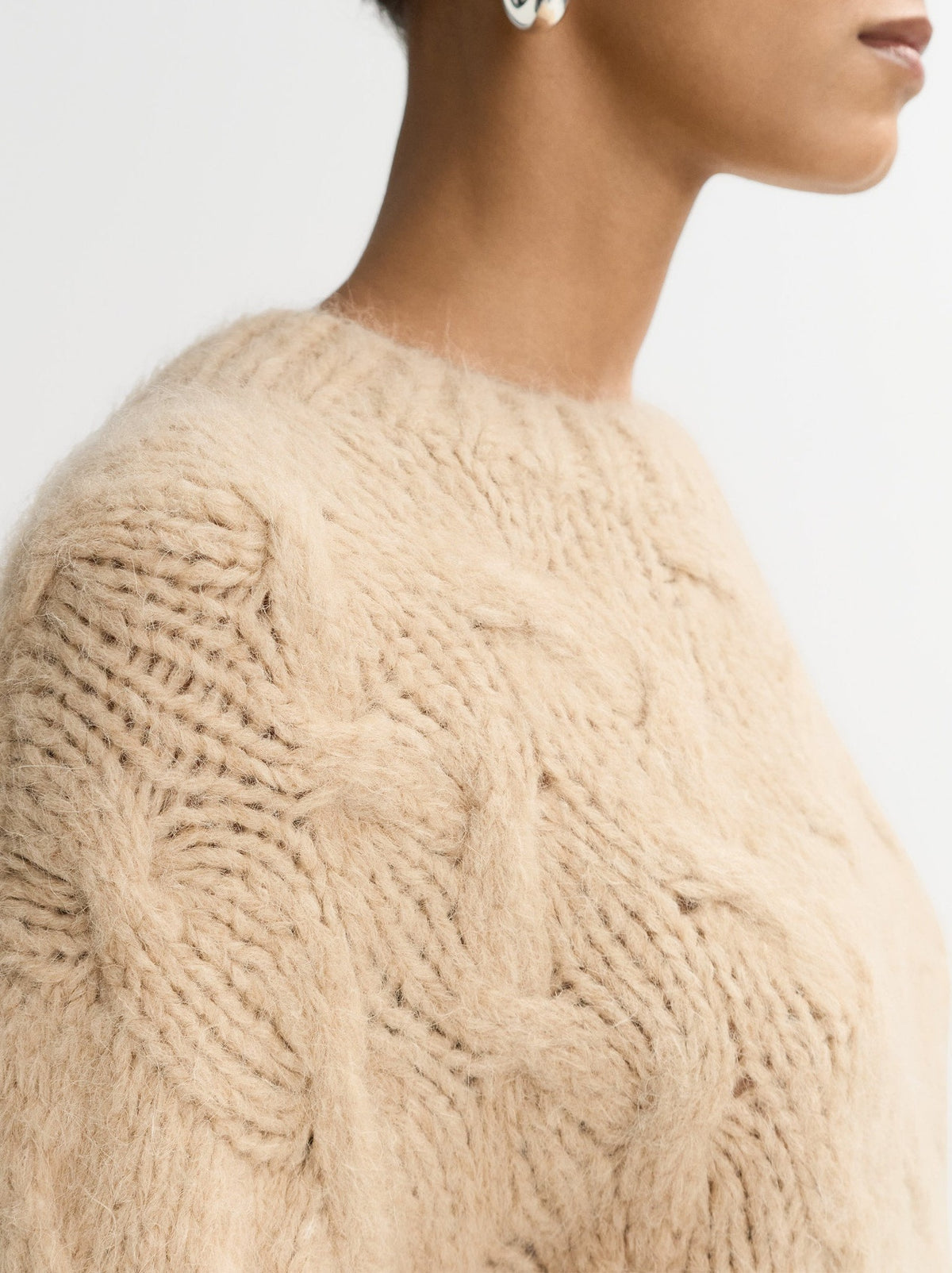 Pull à grosse maille torsadée en laine - Marron