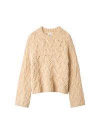 Pull à grosse maille torsadée en laine - Marron