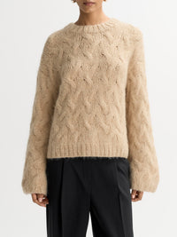 Pull à grosse maille torsadée en laine - Marron