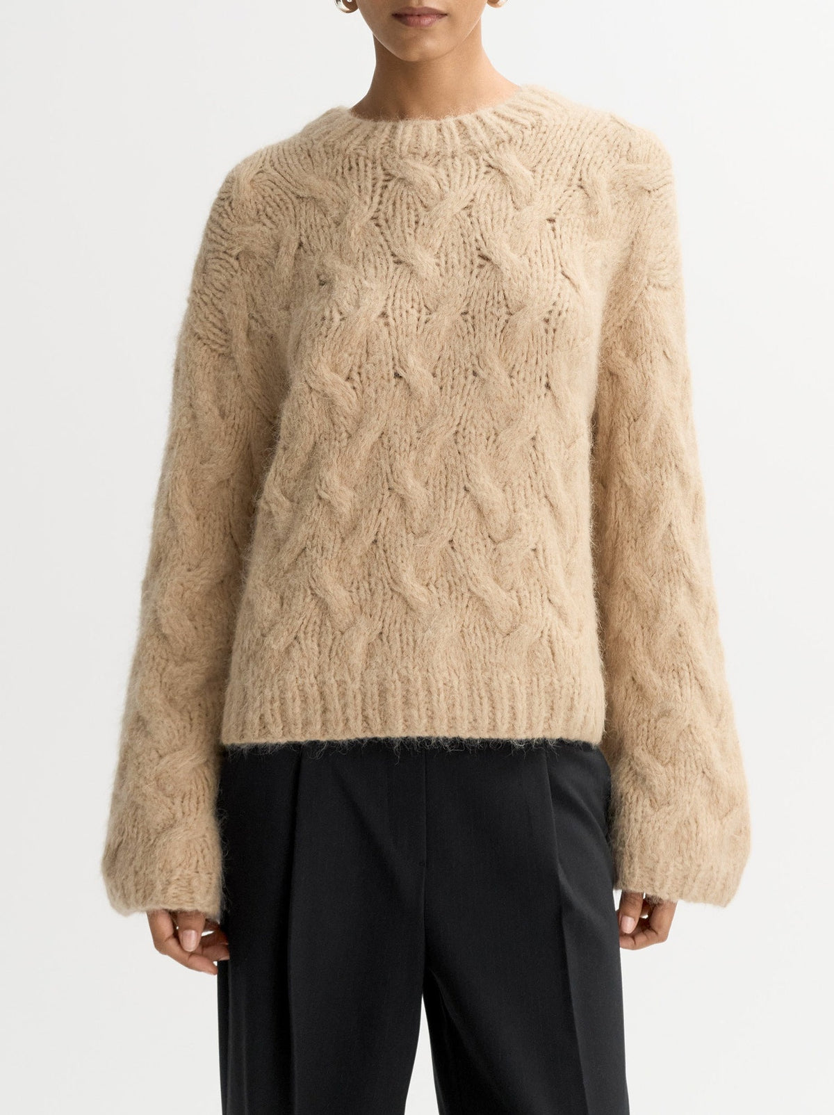 Pull à grosse maille torsadée en laine - Marron