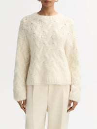 Chunky-knit cable-knit wool jumper - White