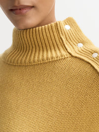 Pull col roulé boutonné en cachemire - Jaune