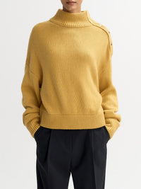 Pull col roulé boutonné en cachemire - Jaune