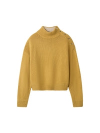 Pull col roulé boutonné en cachemire - Jaune