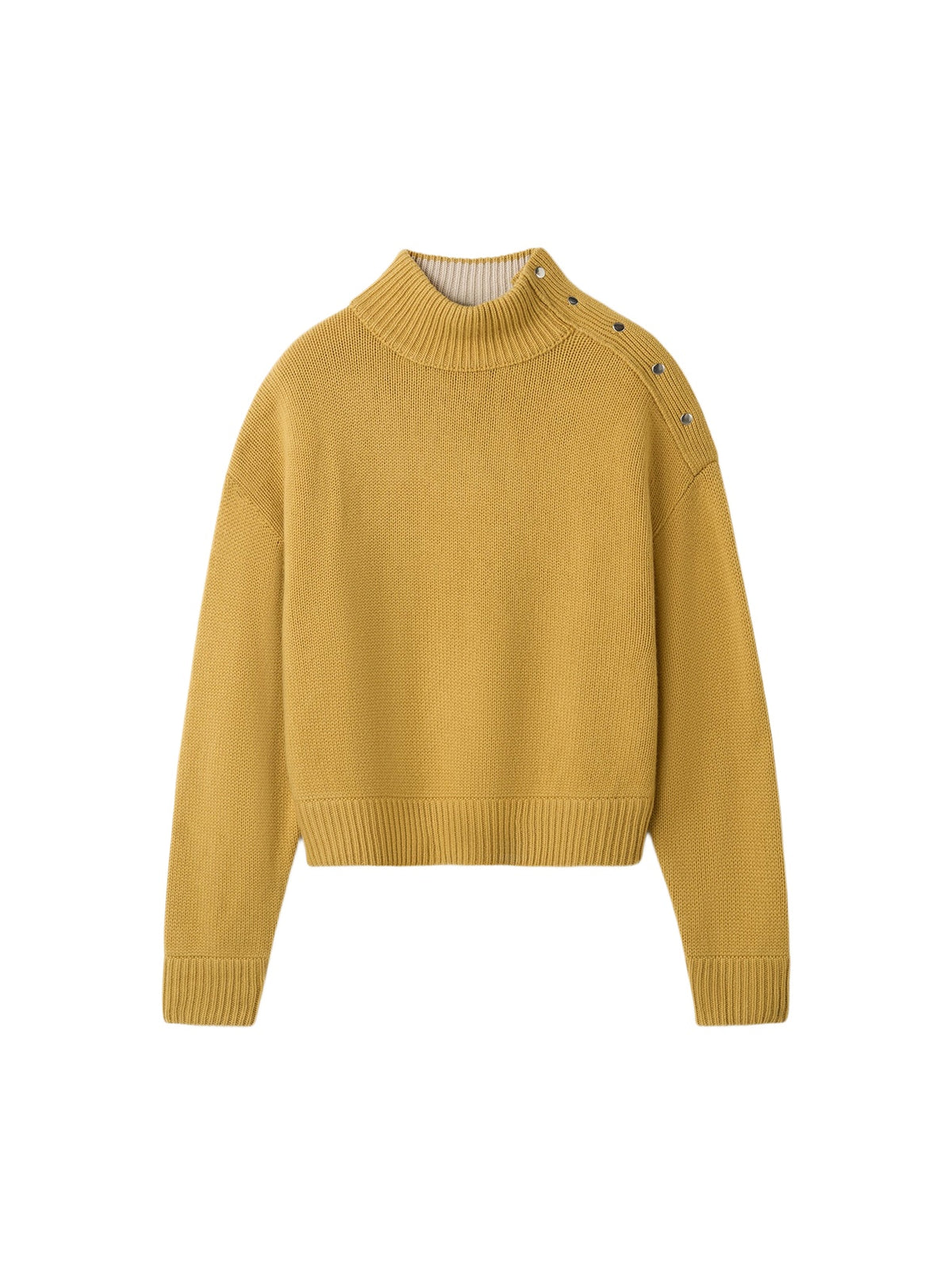 Pull col roulé boutonné en cachemire - Jaune