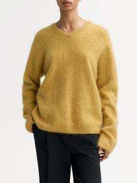 Pull brossé col V en cachemire - Jaune