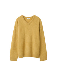 Pull brossé col V en cachemire - Jaune