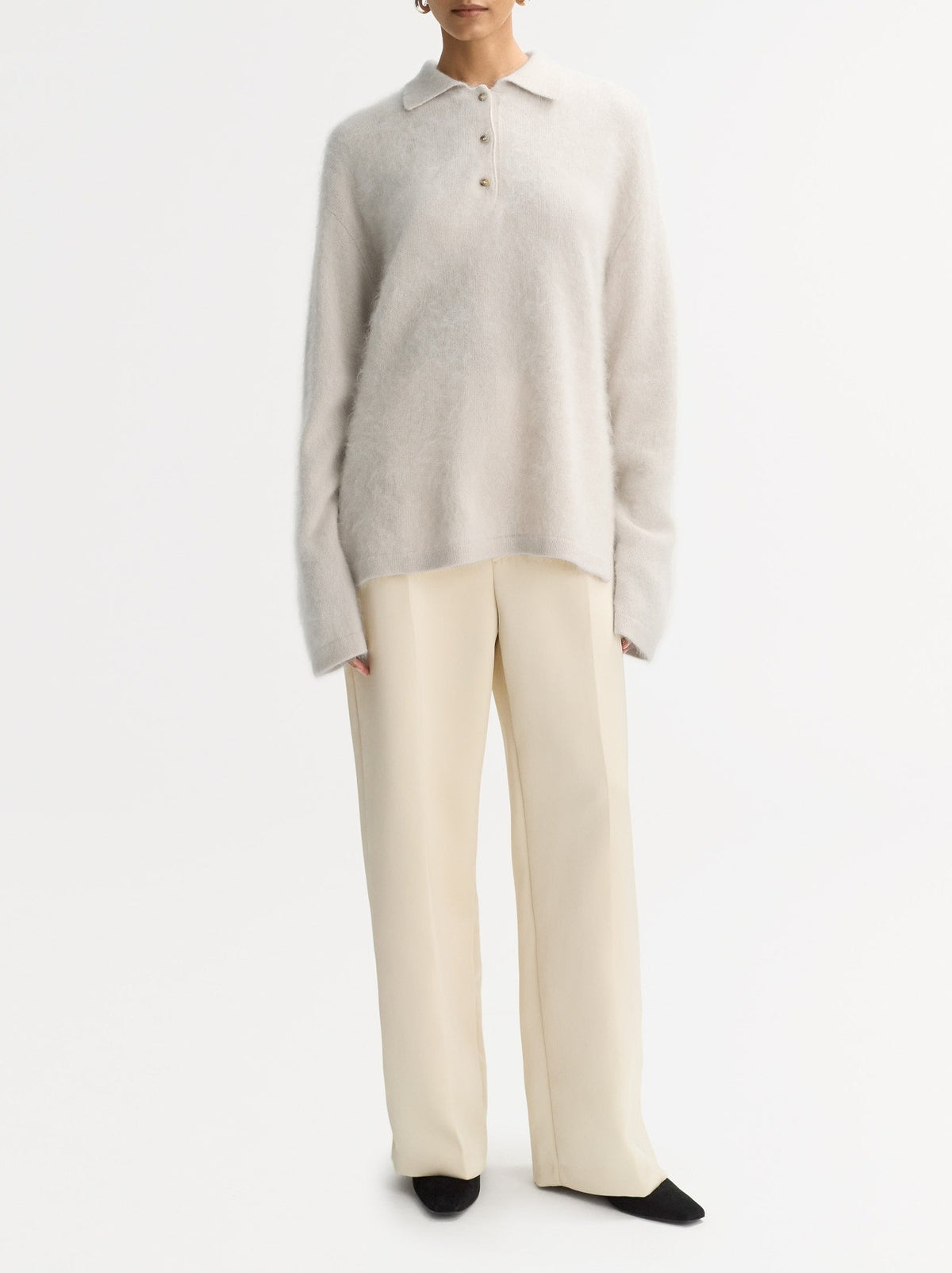 Brushed cashmere polo shirt - Beige