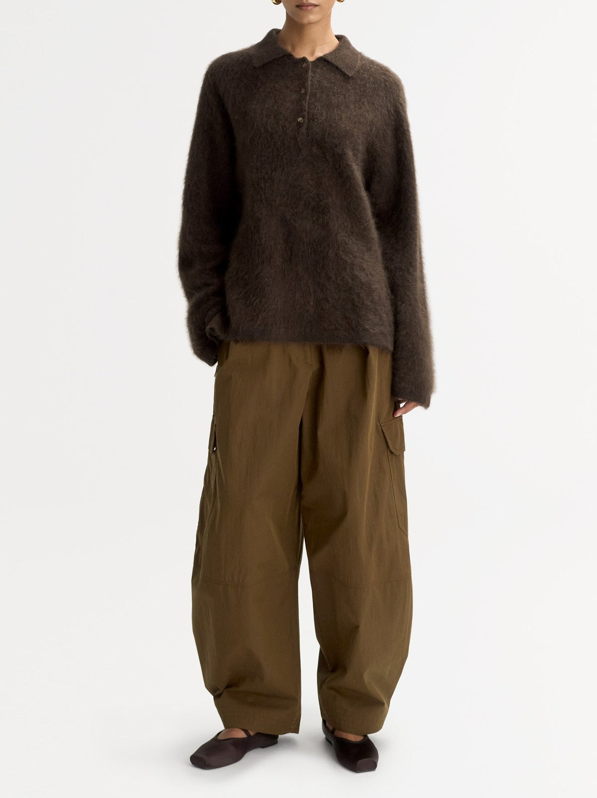 Brushed cashmere polo shirt - Brown