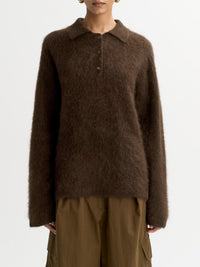 Brushed cashmere polo shirt - Brown