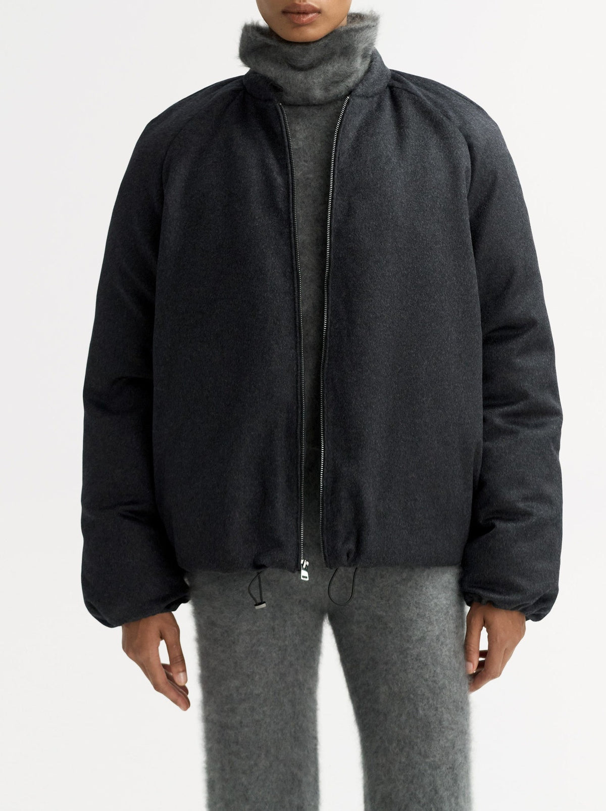 Blouson bomber matelassé en laine - Gris